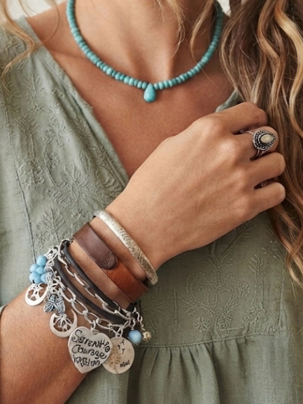 Wish Golden and silver Tone  & Turquoise Charm Bracelet - Picture 4 of 4